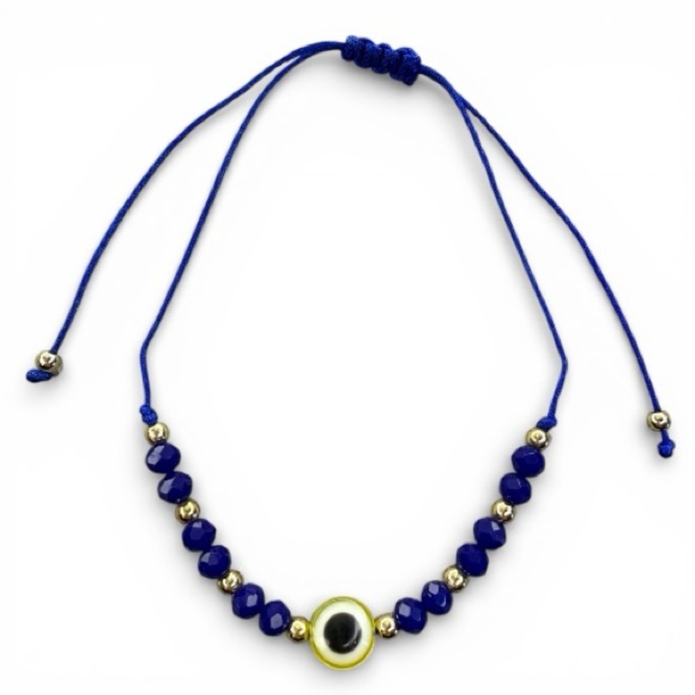 Evil Eye Beads Rope Bracelet Adjustable — Blue and Yellow
